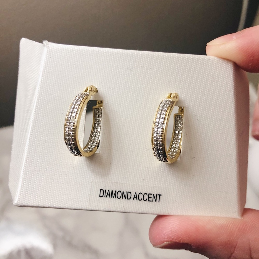Diamond accent hoop earrings. NWOT